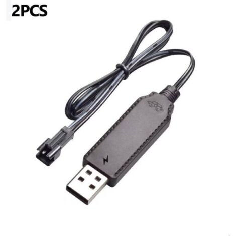 Pack de 2 Câble de charge USB 3,6 V 3,7 V pour batteries rechargeables LiPo SM-2 broches utilisées sur les jouets télécommandés, voitures, citernes, camions, trains, bateaux