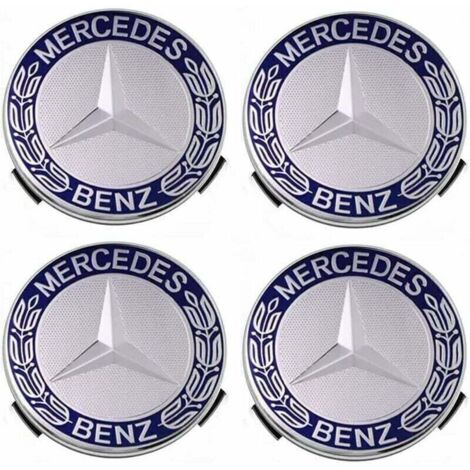Lot de 4 cache-moyeux compatibles avec Mercedes Benz 75 mm - Bleu,TRIMEC