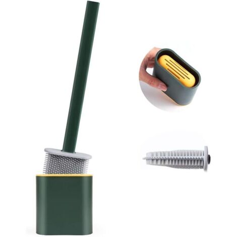 Brosse WC, Brosse de Toilette, Brosse WC Silicone, Balayette Suspendue, WC Brush, Long avec Support Hygiénique avec Base de Filtre à Eau et à Séchage Rapide (Vert)