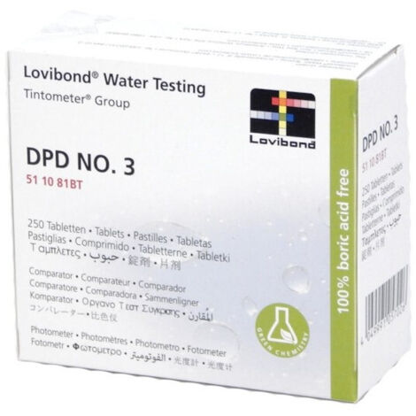 Recharge pastilles DPD n°3 pour chlore total – 100 pastilles – Compatible photomètres Scuba II/III et Pooltester Bayrol – Lovibond