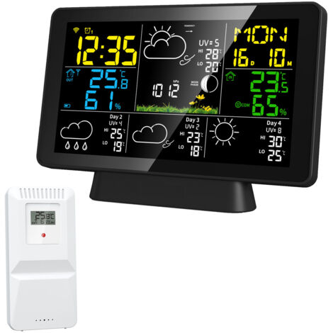 Zoternen – Station météo intelligente WiFi avec écran couleur – Capteur extérieur inclus – Température intérieure -9,9 à +50 °C – Application TY pour contrôle à distance