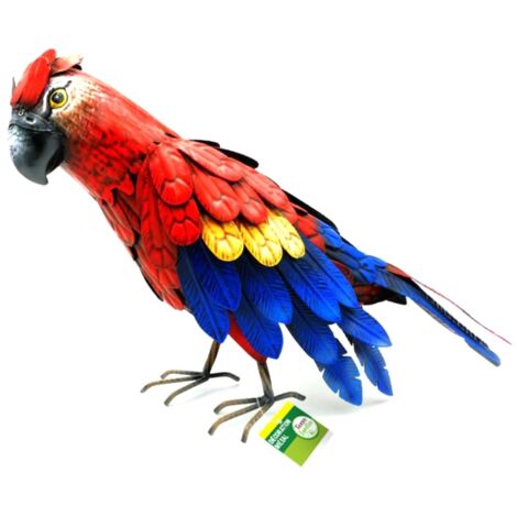 Terre Jardin – Perroquet décoratif en métal 31.5cm – Résistant aux intempéries – Multicolore – Statue animaux pour jardin et terrasse