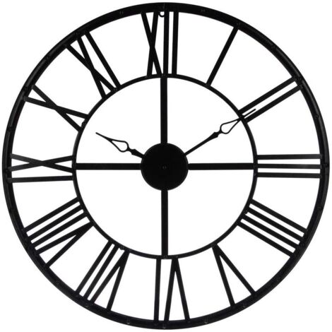 Atmosphera – Horloge murale vintage 70 cm noir en métal – Chiffres romains – Élégante pour salon, cuisine ou bureau – Installation murale facile