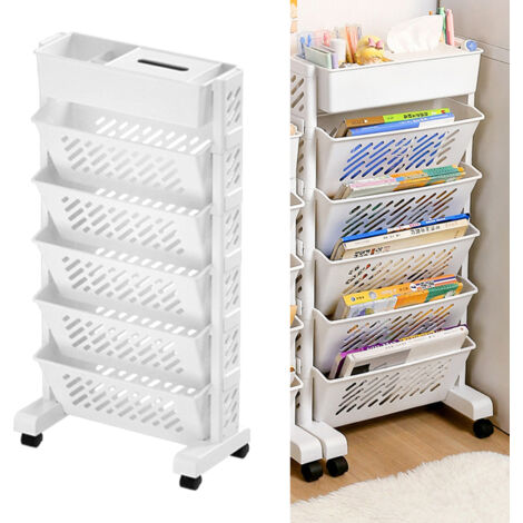 Étagère mobile de grande capacité, rotative, amovible, en plastique, pratique, à roulettes, 6 niveaux (1/5)