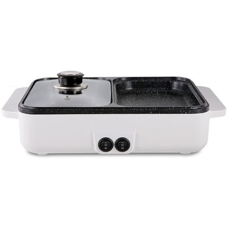 Poêle à gril électrique 2 vitesses, petit barbecue domestique de 2 L, un pot 1200 W, mini machine à barbecue haute puissance pour dortoir, blanc