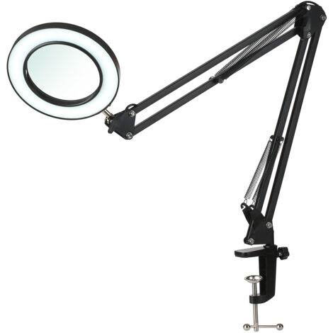 Lampe de table flexible à pince, avec loupe 8x, bras oscillant à intensité variable, lampe de bureau, lampe d'étude, Noir (1/5)