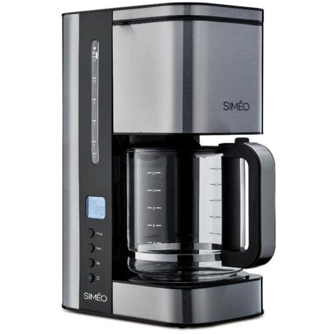 Cafetière filtre compacte 1,5 L – 12 tasses – Écran LCD – Système anti-gouttes – Arrêt automatique 30 min – Verseuse en verre inox – Simeo - CFP200