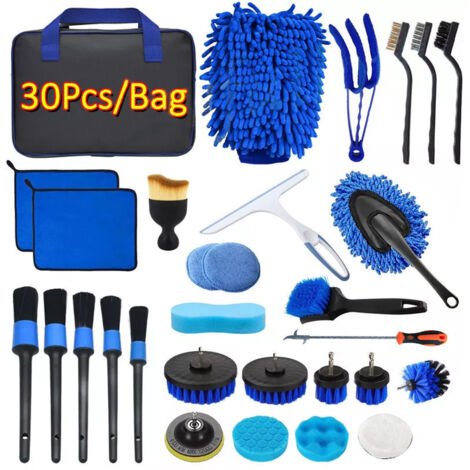 Kit de nettoyage voiture 30 pièces – Brosses douces et absorbantes – Sac de transport inclus – Pour entretien intérieur et extérieur