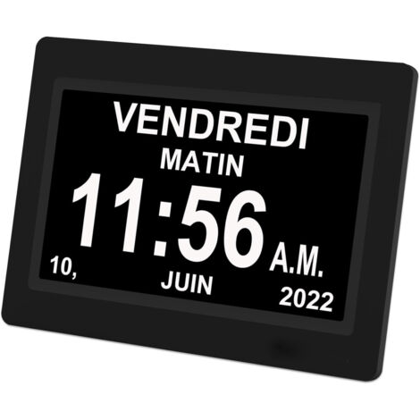 7 Pouces Horloge numérique Horloge de Jour Grand écran réveil Horloge Murale horloge Alzheimer pour parents, rappel de médicaments pour grands-parents et enfants (Noir) (1/4)