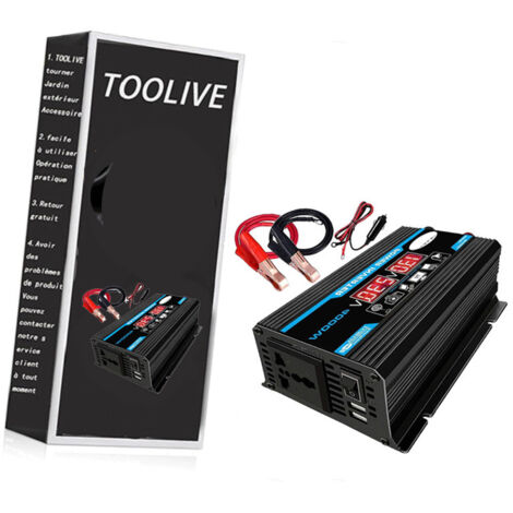 Convertisseur de tension 12V 220V 4000W – Onduleur à onde sinusoïdale pure – Double AC prises – Affichage LCD pour surveillance – Deckon