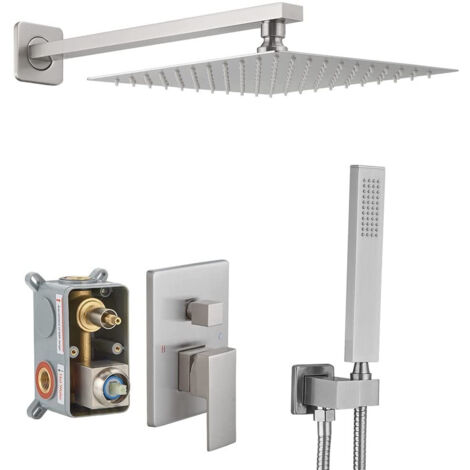 Shmshng – Colonne de douche thermostatique – Acier inoxydable – Pommeau effet pluie et douchette à main – Système dissimulé avec technologie d'injection d'air (1/5)