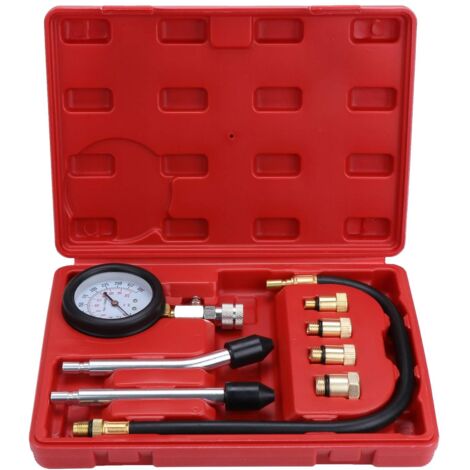 Shmshng – Kit de testeur de compression moteur à essence 9 pcs – Plage de mesure 0-20 bars – Manomètre 75 mm – 4 adaptateurs en laiton (1/5)