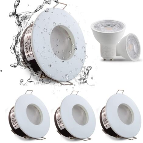 Shmshng – Set de 4 spots encastrés LED IP65 étanches 5W 3000K blanc chaud – Éclairage pour salle de bain et cuisine – Découpe 68mm – Nickel satiné