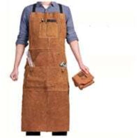 Trimec – Tablier de soudeur cuir épais 1,3-1,5mm – 6 poches ajustables M à XXL – Résistant à la chaleur et au feu – Coutures renforcées Kevlar