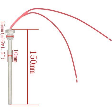 Trimec – Bougie d'allumage 220V 300W pour poêle à pellets – Diamètre 10mm – Longueur 140/150/170mm – Filetage M16x1.5mm – Production de chaleur 80mm