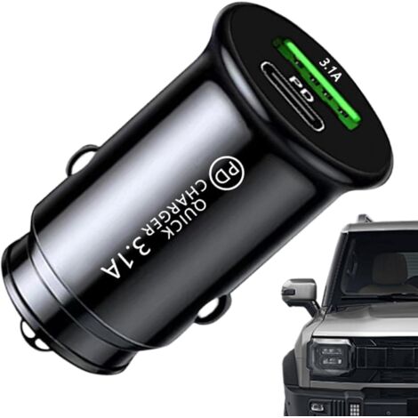 Adaptateur de chargeur de voiture USB, double port 3,1 A, charge rapide, ports USB-A et USB-C, design compact, mini chargeur de voiture, chargeur de voiture portable (1/5)