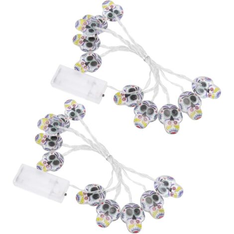 Lot de 2 guirlandes lumineuses décoratives d'extérieur en forme de tête de mort, idéales pour l'intérieur et l'extérieur. (1/5)