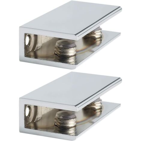 Support d'étagère rectangulaire réglable sans cadre, 2 pièces, pince robuste pour étagère en verre, chrome poli (1/5)