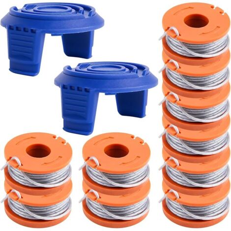 Bobine de bobine compatible avec Mac Allister MGTP18Li 1,65 mm 3 m WX150 et cache-bobine TLW-01-1 pour débroussailleuse MacAllister MGTP18Li WG150, WG151 (10 bobines + 2 couvertures) (1/5)