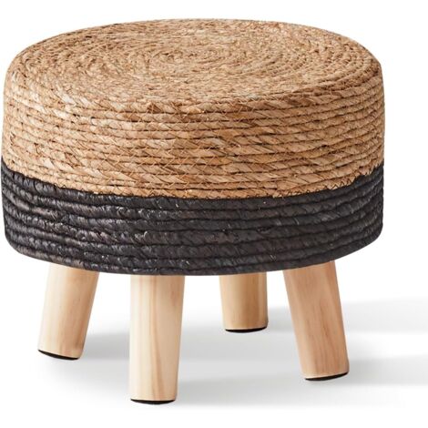 Repose-pieds rond en jonc de mer naturel tissé à la main pour canapé, table, marchepied souple, repose-pieds rembourré avec pieds antidérapants en pin pour couloir, bureau, salon, naturel (1/5)