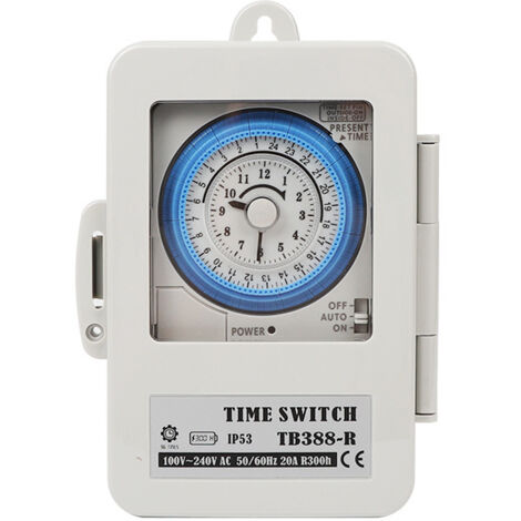 Minuterie mécanique, interrupteur horaire, TB388, PC, étanche, 24 heures, programmable quotidiennement, minuterie d'éclairage de chauffe-eau, AC 100250V, 20A (1/5)