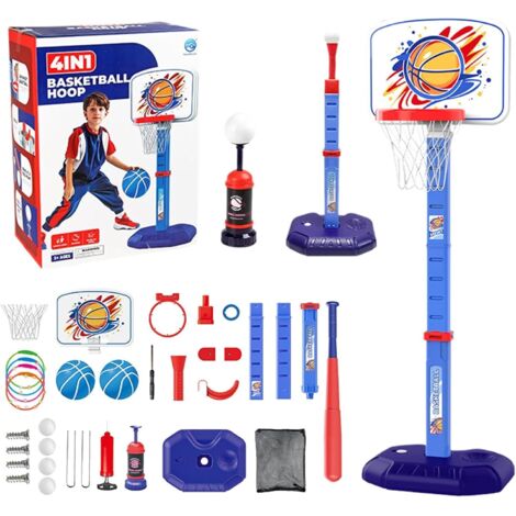 Support de basket-ball pour tout-petits, ensemble de support de basket-ball 4 en 1 pour piscine, support de ballon en T, jouet de baseball, sports d'intérieur et d'extérieur pour garçons de 1 à 8 ans, (1/5)