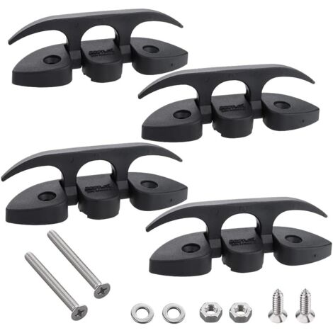 Cales pliantes, cales à base relevable avec vis longues et courtes. Nylon de qualité marine, noir, 2 trous (1/4)