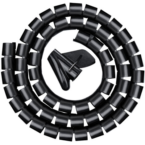 Goulotte de câbles 3,0 m, gaine spiralée flexible pour bureau, gaine spiralée pour câble de 20 mm, noire (1/5)