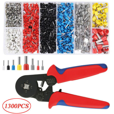 Kit de sertissage pour embouts de fil AWG 23-7, pince à sertir à cliquet auto-ajustable avec 1 300 cosses de 0,25 à 10 mm².