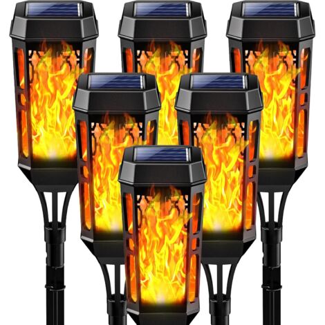 Lampe solaire d'extérieur à flamme, lot de 6 lampes solaires à 12 LED étanches, torche de jardin scintillante pour décoration, lampe solaire d'extérieur avec flammes réalistes pour terrasse et allées (1/5)