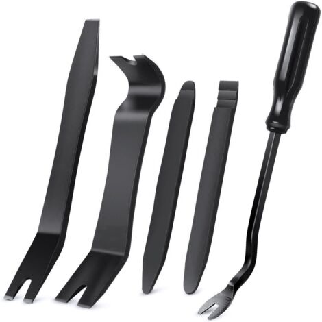 Kit d'outils de démontage de garnitures automatiques, kit d'outils anti-rayures pour le retrait du panneau de pincement de portière de voiture et du tableau de bord audio - 5 pièces black (1/5)