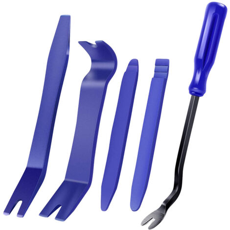 Kit d'outils de démontage de garnitures automatiques, kit d'outils anti-rayures pour le retrait du panneau de pincement de portière de voiture et du tableau de bord audio - 5 pièces blue (1/5)
