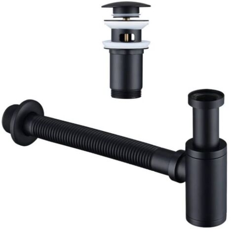 Siphon de lavabo avec bonde de vidage, siphon universel en laiton avec bouchon de lavabo et orifice de nettoyage (1/5)