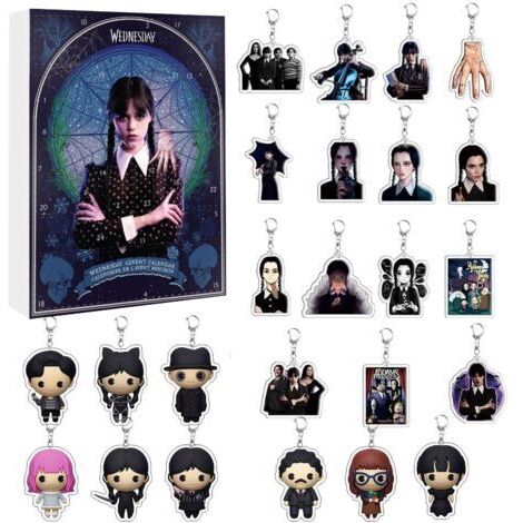Compatible avec le calendrier de l'Avent Wednesday Adams 2025 Boîte aveugle des fêtes À offrir aux enfants Clé Ornement porte-clés (1/5)