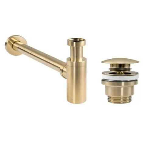 Pollini Acqua Design – Siphon de lavabo en laiton or brossé – KITSCA1ORS – Compatible lavabos céramique – Raccordement 1' 1/4G – Système clic-clac (1/3)