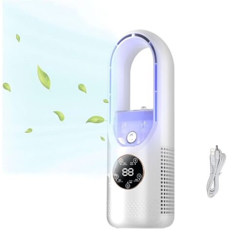 Ventilateur de table sans pales avec humidificateur, petit ventilateur brumisateur personnel, 6 vitesses, ventilateur de chevet silencieux pour chambre à coucher avec minuterie et lumière LED, ventila (1/5)