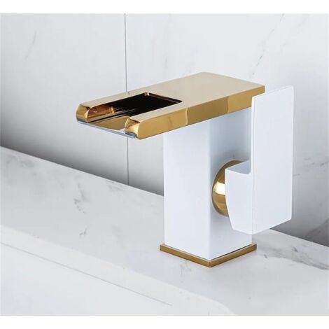 Robinet cascade de salle de bain, robinet cascade à LED, robinet de lavabo à poser, robinet de lavabo hydro en laiton massif (1/2)