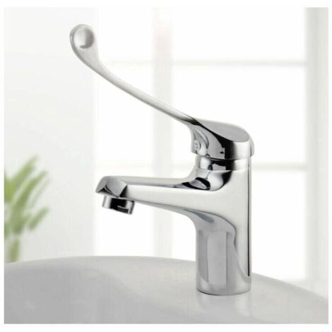 Mitigeur Lavabo avec Poignée Médicale, Robinet de Salle de Bains PMR, Chromé, Argent (1/4)