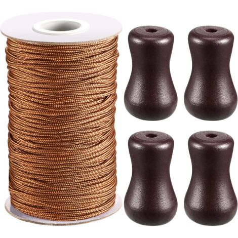 (Marron)1,8 mm Corde d'Ombrage Tressé Marron 55 Verges/Rouleau avec 4 Pièces Marron Pendentif en Bois pour Aluminium Store Ombre, Plante de Jardinage et de l'Artisanat (1/5)