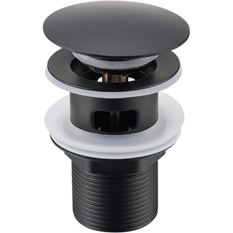 Bonde de Lavabo Noir avec Trop-Plein, Bonde de Lavabo Pop Up Noir Universelle, Bonde de Vidage avec Trop-Plein, Bonde de Vidange avec Trop-Plein, Bonde Pop Up Automatique pour Vasque a Poser, (1/5)