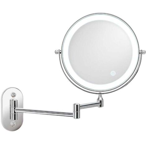 Miroir Grossissant Lumineux Mural x5, Miroirs de Maquillage Miroir Salle De Bain 7 Pouces Miroir Mural Double, Pivotant et Extensible à 360 °, Alimenté par 4 Piles AAA(Non Inclus) (1/4)
