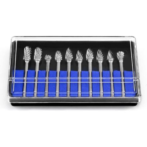 Lot de 10 fraises rotatives à double coupe, tige de 3 mm, tête de 6 mm, fraises en carbure pour le travail du bois et des métaux (1/5)