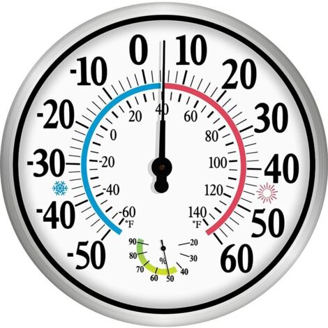 ZVD – Thermomètre extérieur 12 pouces – Thermomètre hygromètre mural sans fil 2 en 1 – Plage -50 à 60 °C – Précision +/- 2 °C
