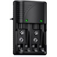 Ensoleille – Chargeur rapide multifonction intelligent pour piles AA/AAA/9V – Tension universelle 100-240V – Indicateur LED – Protection contre surcharge