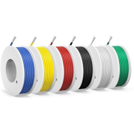 0,75mm² Fil électrique en Silicone-18AWG Fil électrique-6 Couleurs de 3 Mètres,Cuivre Étamé, Tressé, Connexions Flexibles, Isolation Haute Température