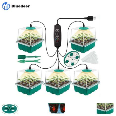Nouveau 5 pièces kit Mini Serre pour Plantes, avec lumière Solaire à Spectre Complet, boîte de Culture pour Serre d'intérieur avec Couvercle et évents, 10 étiquettes, 2 Outils (1/5)