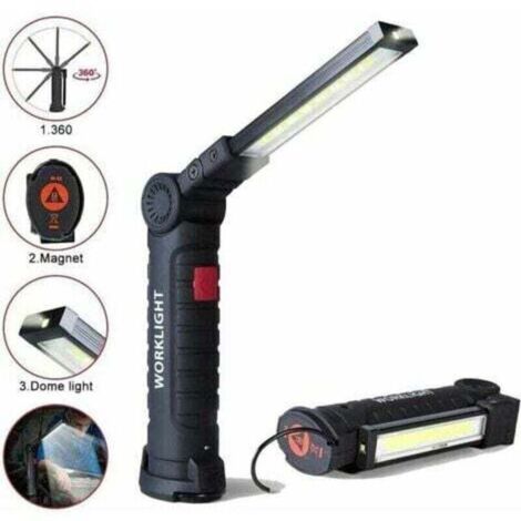 Lampe de travail LED rechargeable avec 800 lumens, base magnétique, 5 modes pour garage, camping, urgences, lampe torche baladeuse LED. (1/4)