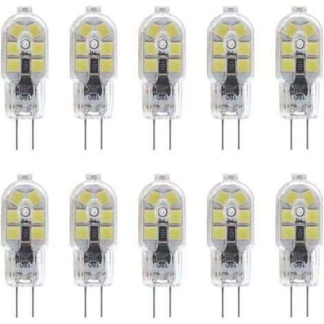 10-Pack G4 2W LED Ampoule pour les Ampoules de Hotte, AC/DC 12V, 20W Ampoules Halogènes Équivalent, 200LM, Bi-Pin avec Couvercle en PVC Transparent, Blanc Froid 6000K, Non-dimmable