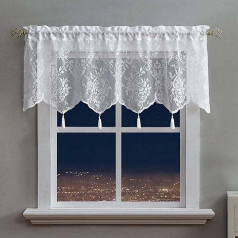 Cantonnière blanche transparente pour cuisine, petite fenêtre, tringle à rideau en dentelle, passe-tringle pour salon, salle de bain, café, style bohème, 1 panneau 132,1 x 45,7 cm (1/4)