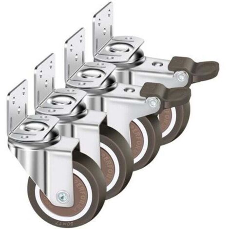 Lot De 4 Roulettes Pivotantes 50Mm, 100Kg Roulettes Pour Meubles, Type L Roue Pour Meuble Avec Frein Rotation À 360°, Pour Intérieur Et Extérieur(2 Roulette Avec Frein, 2 Roulette Sans Frein (1/4)